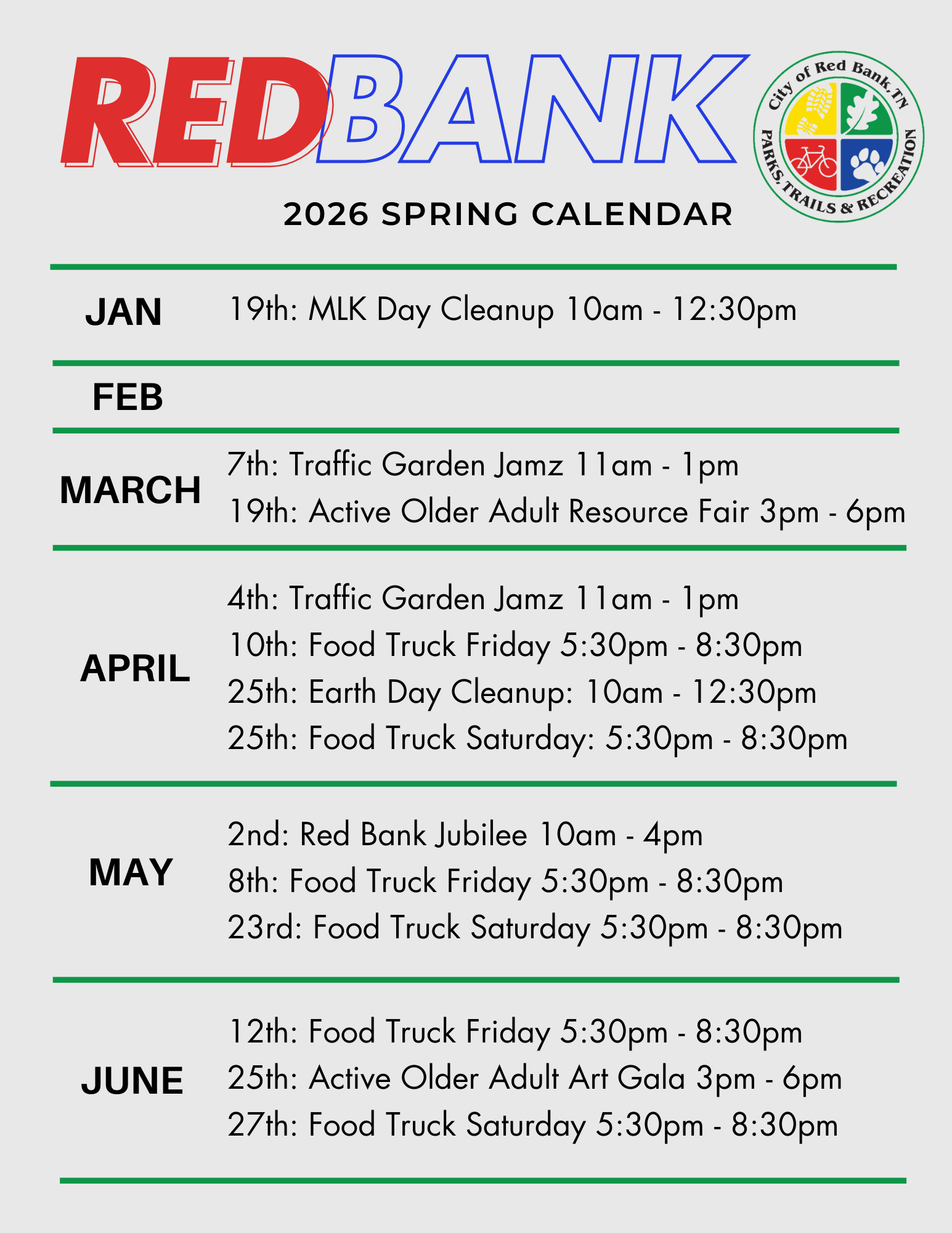 2026 Red Bank Calendar of Spring Events